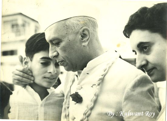 Nehru with his grandson, Rajiv Gandhi, and his daughter, Indira Gandhi, in an undated photo from the Kulwant Roy Collection. (Aditya Arya Archives, Kulwant Roy Collection ) 